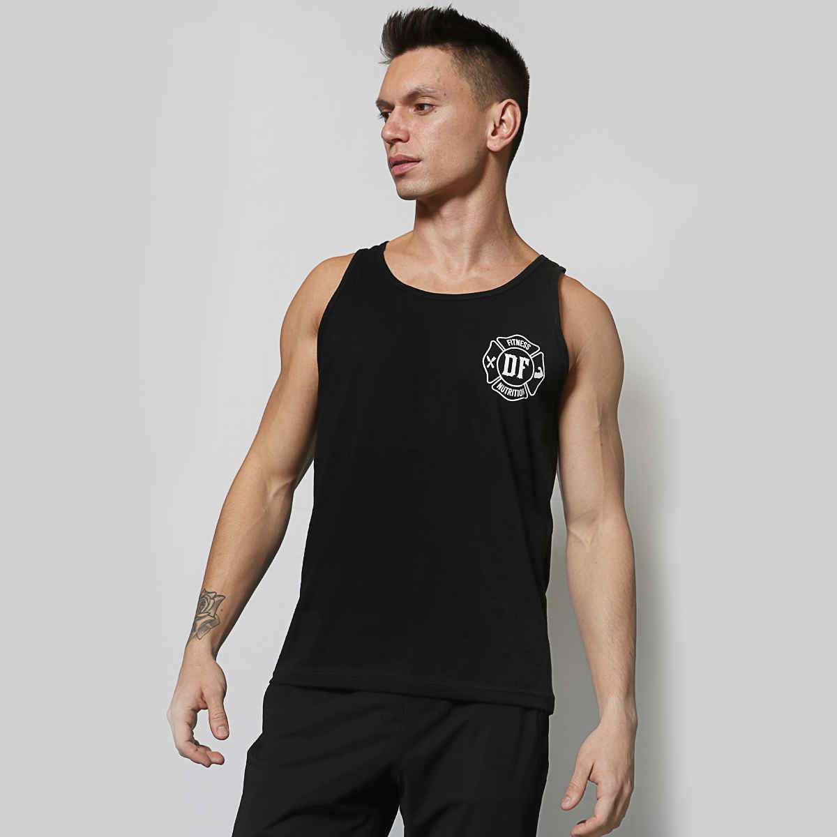 Black Athletic Tank Top with Chest Graphic
